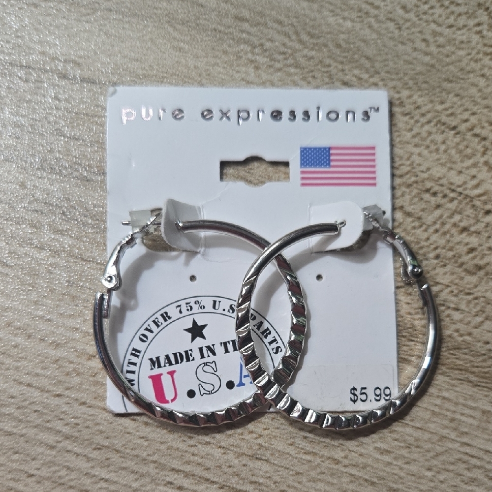 Vintage Y2k Pure Expressions Silver Textured Hoop Earrings NWT 💫